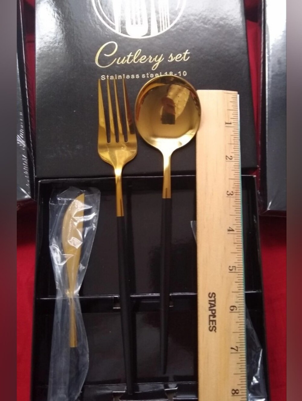 New w/ Flaws- Mod Retro Mid-century Style Cutlery Set Gold Black Stainless steel